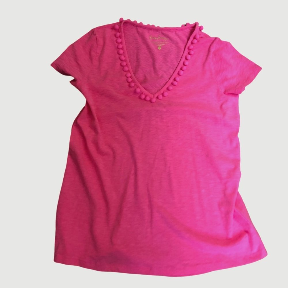 Lilly Pulitzer Etta Pink Pom Pom Tee Shirt